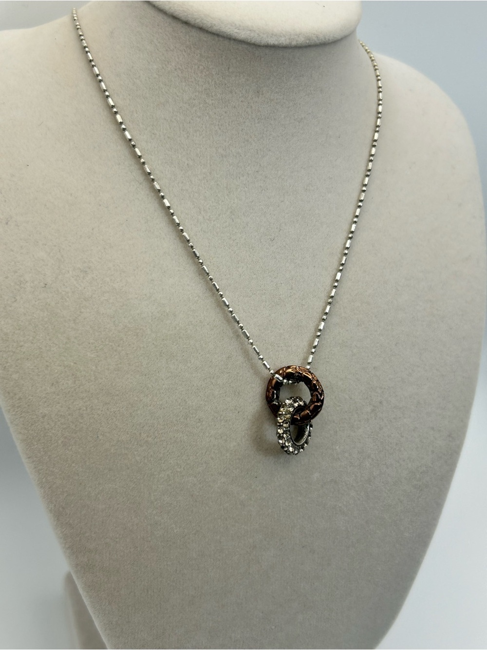 Brighton Pebble Pave Necklace 18" Bronze & Clear Crystal Rings Pendant - Picture 4 of 11